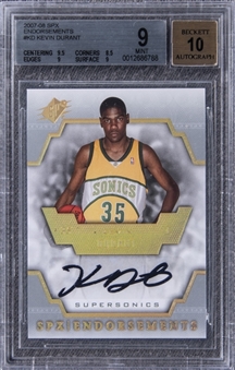 2007-08 SPx Endorsements #KD Kevin Durant Signed Rookie Card - BGS MINT 9/BGS 10